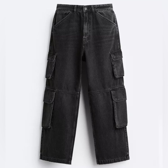 Men’s Zara Utility Cargo Jeans Size 31 - Black - Picture 4 of 15